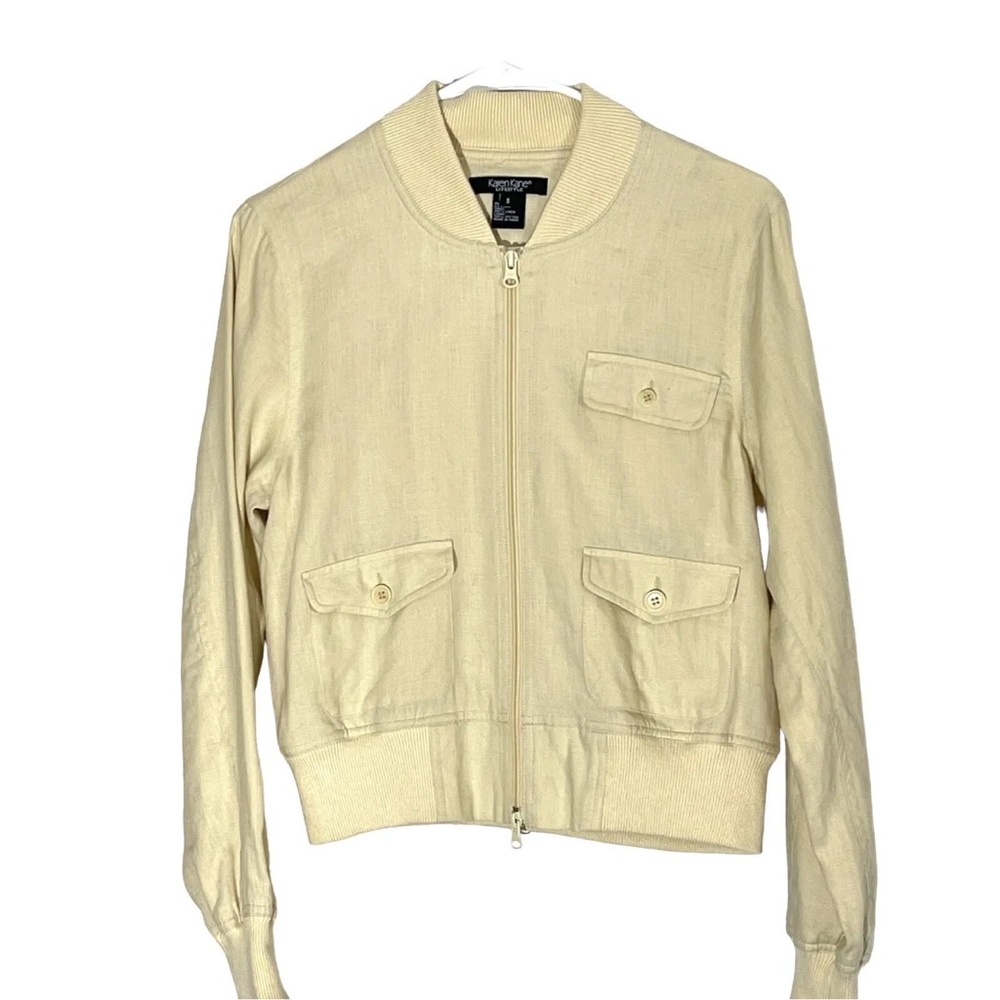 Karen Kane Lifestyle Pale Yellow 100% Linen Zip Up Jacket Pockets Size Small